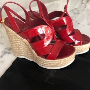 YSL platform red patent heels